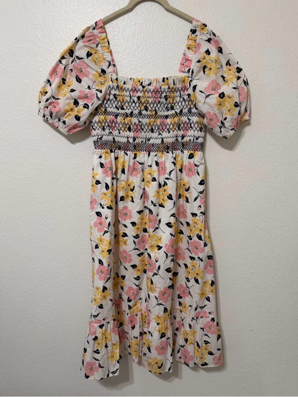 Kate Spade Lily Blooms Smocked Midi Dress Women’s L Puff Sleeve Floral Garden